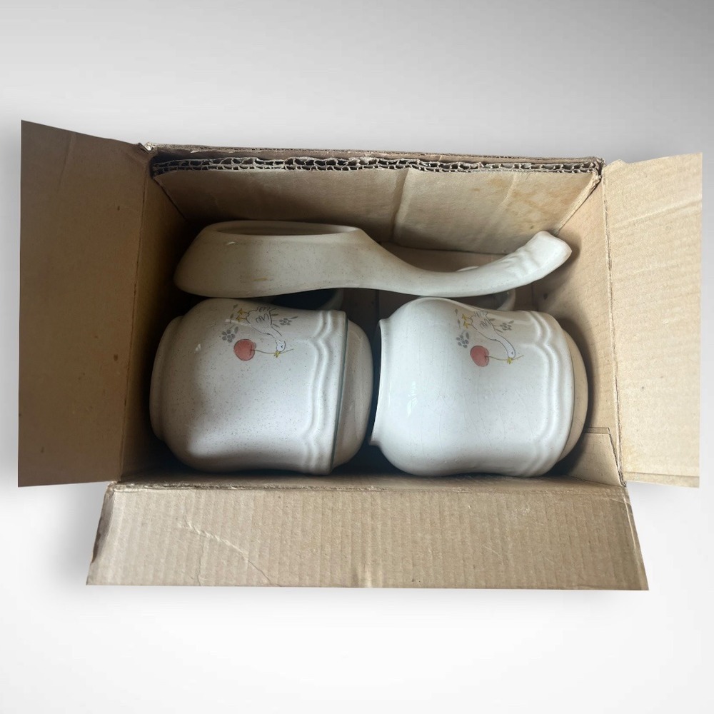 VINTAGE 90'S Goose Country Americana 3 Piece Salt, Pepper, Spoon Rest Set | NIB - Picture 7 of 9